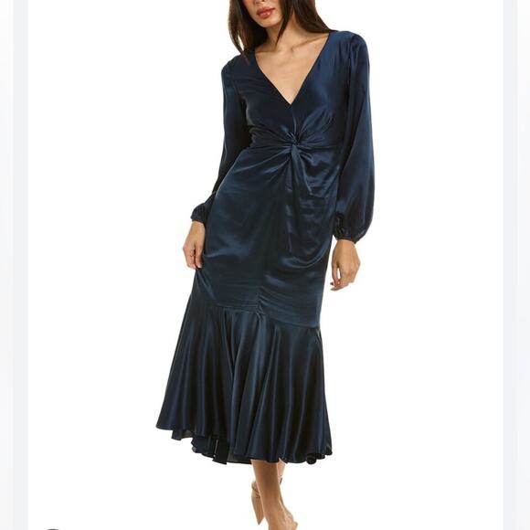 CINQ A SEPT Women's Velda Dress Peacock Blue Silk Maxi Size 0XS